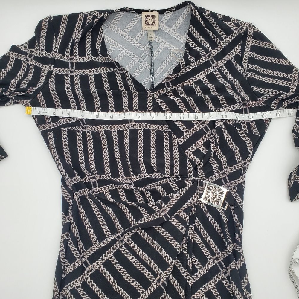 Anne Klein Faux Wrap Dress with Chain Print and Hardware Emblem at Waist - Picture 9 of 12